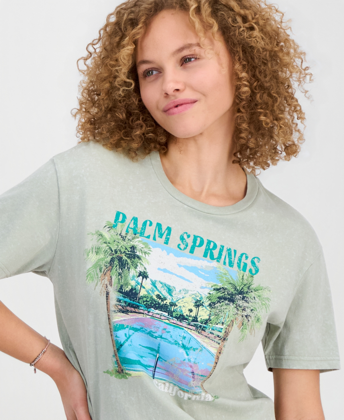 Rebellious One Juniors' Palm Springs Mineral Wash Graphic T-Shirt