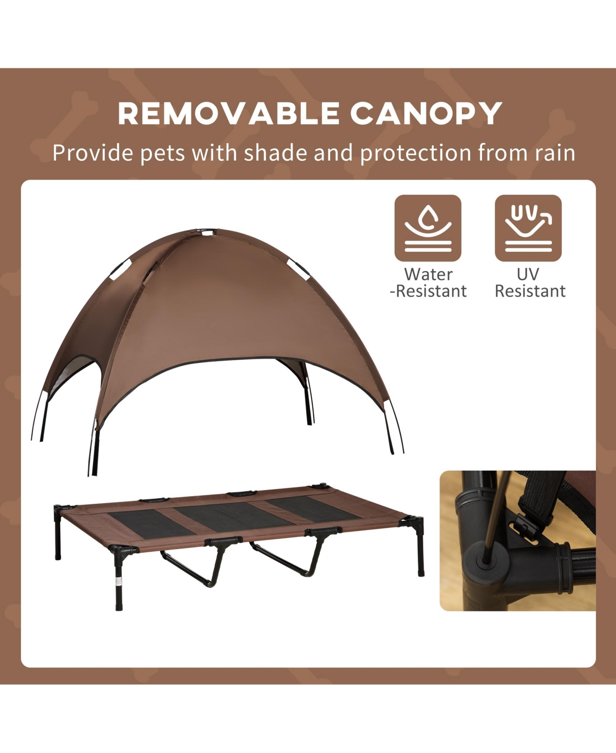 PawHut Elevated Portable Dog Cot with Uv Protection Canopy Shade,