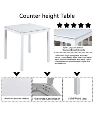 5-Piece Counter Height Dining Set with Crystal Accent Square Wood Table and 4 Upholstered Chairs