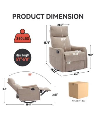 Heat Massage Manual Recliner Chair with Rocker and Swivel in Fabric for Living Room