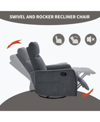 Heat Massage Manual Recliner Chair with Rocker and Swivel in Fabric for Living Room