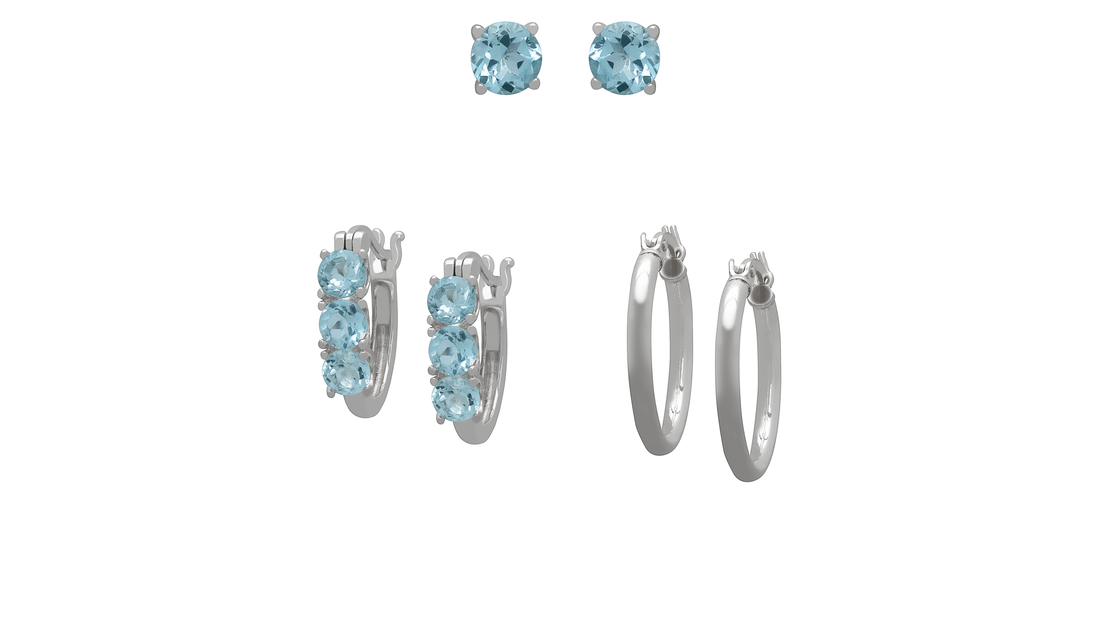 Macy's 3-Pc. Blue Topaz Hoop & Stud Earrings Set (3-4/5 ct. t.w.) in Sterling Silver