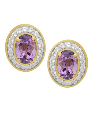 Genuine Blue Topaz & White Topaz Oval Stud Earrings (2-1/2 ct. t.w.) in 14k Gold Over Sterling Silver (Also in Amethyst & White Topaz)