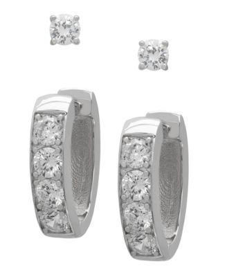 2-Pc. Lab-Grown White Sapphire Hoop & Stud (3-8/4 ct. t.w.) Earring Set in Sterling Silver