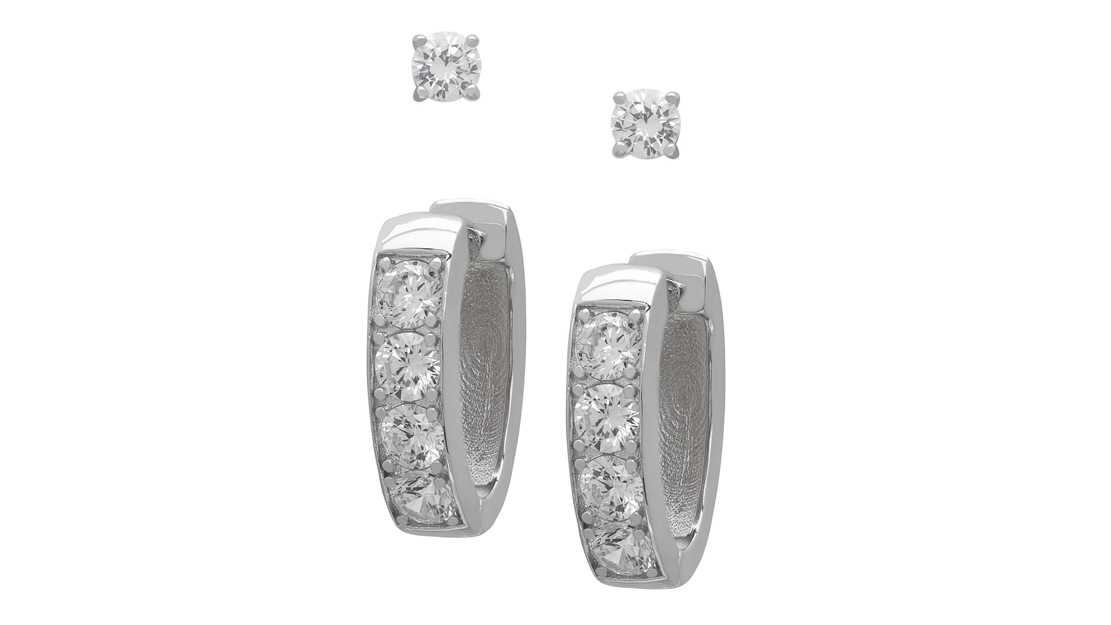 Macy's 2-Pc. Lab-Grown White Sapphire Hoop & Stud (3-8/4 ct. t.w.) Earring Set in Sterling Silver