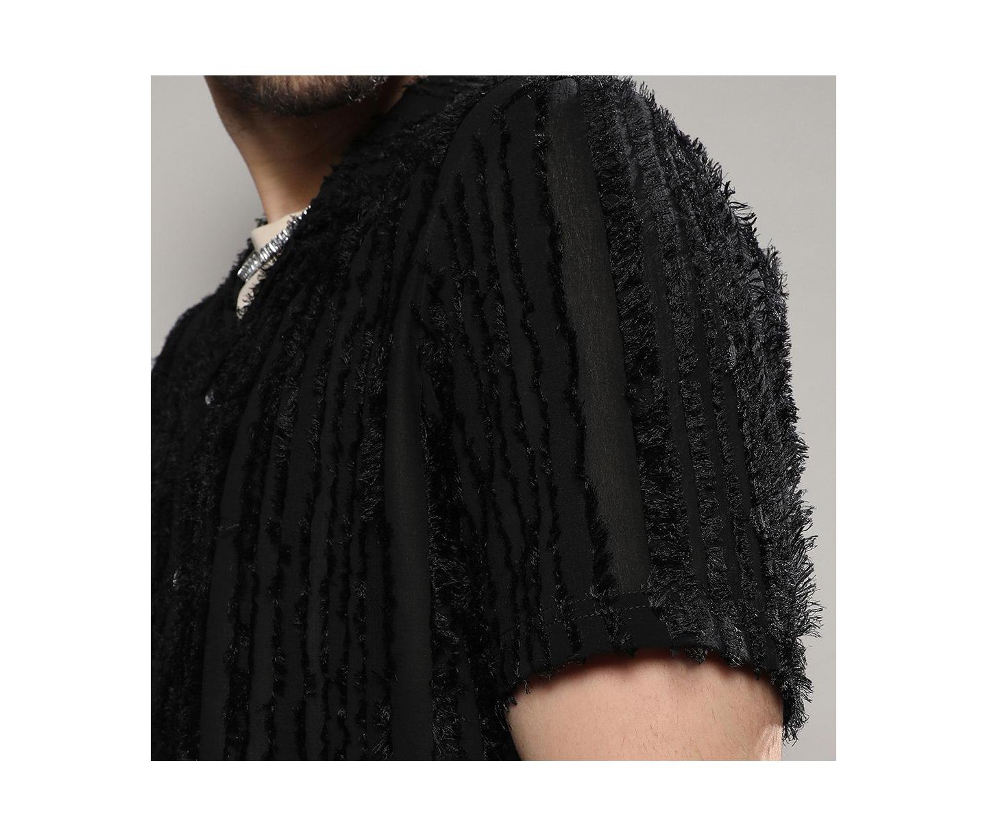 Мужская рубашка Cahoot Campus Sutra Jet Black Fleece Striped, цвет: Чёрный — фото 8
