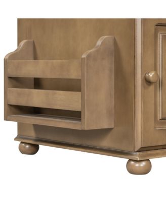 U-Can Vintage Flip Top End Table with USB Ports Multifunctional Drawer and Bookshelf