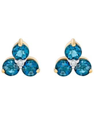 Macy's - Blue Topaz (1-3/4 ct. t.w.) & Diamond Accent Stud Earrings in 14K Yellow Gold
