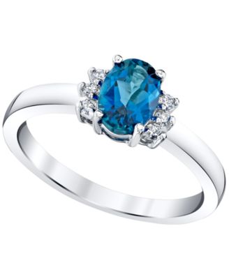 Macy's - Blue Topaz (1 ct. t.w.) & Diamond Ring (1/10 ct. t.w.) in 14K White Gold