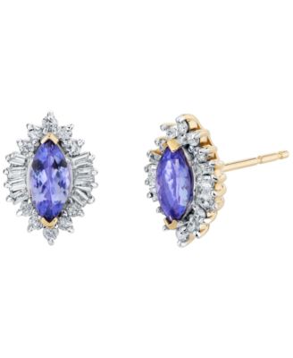 Tanzanite (3/4 ct. t.w.) & Diamond (1/2 ct. t.w.) Stud Earrings in 10k Yellow Gold