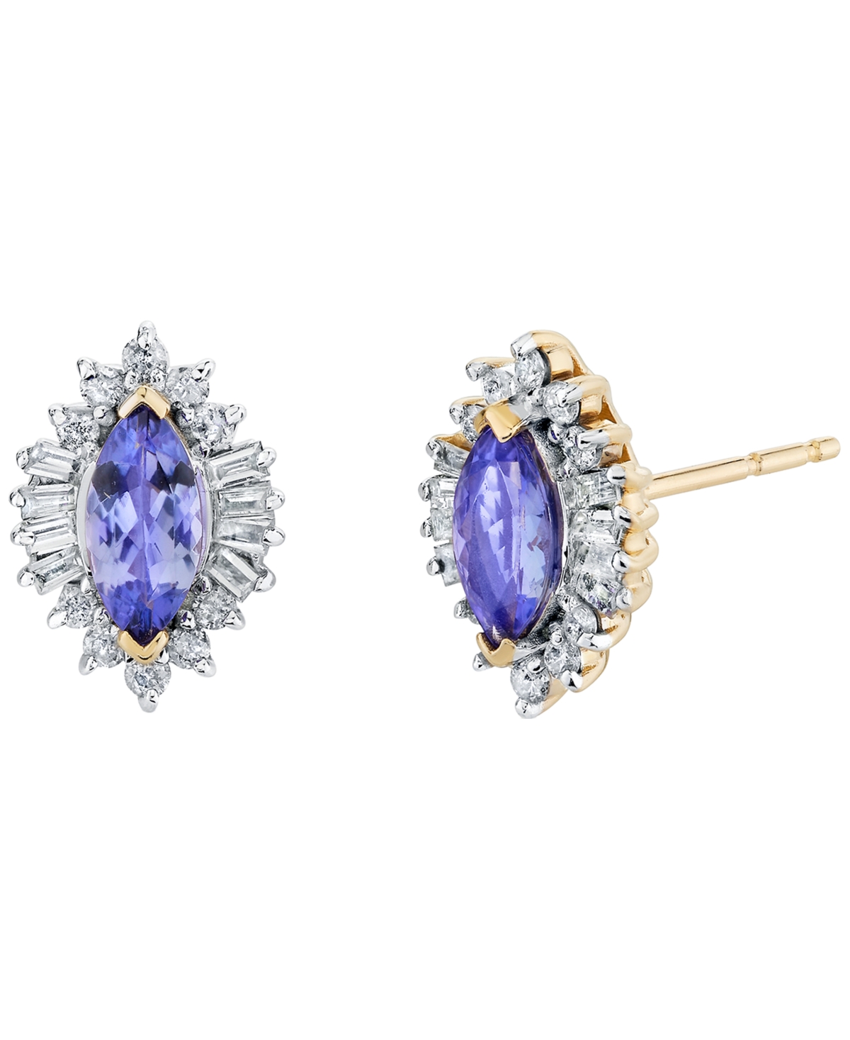 Macy's Tanzanite (3/4 ct. t.w.) & Diamond (1/2 ct. t.w.) Stud Earrings in 10k Yellow Gold