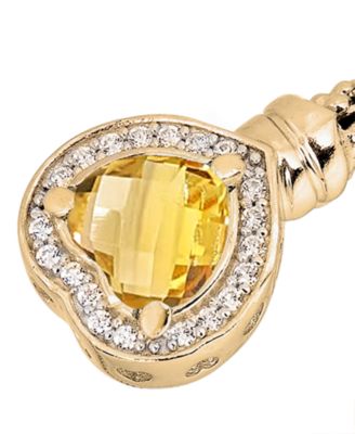 Citrine (2-3/8 ct. t.w.) and White Topaz (1/3 ct. t.w.) Heart Halo Cuff Bracelet in 14k Gold-Plated Sterling Silver
