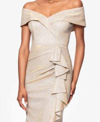 Women's Metallic Off-The-Shoulder Ruffled Gown