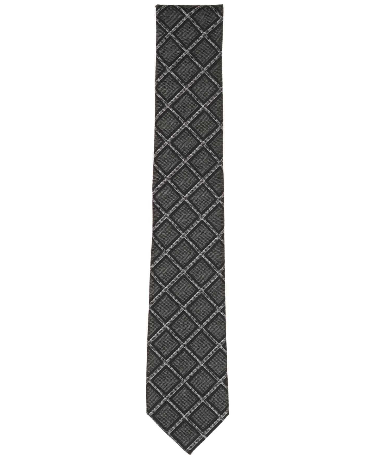 Мужской галстук Alfani Oakmont Grid Slim Tie, цвет: Чёрный / Серый — фото 2