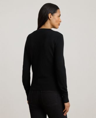 Petite Belting-Print Long-Sleeve Cardigan Sweater