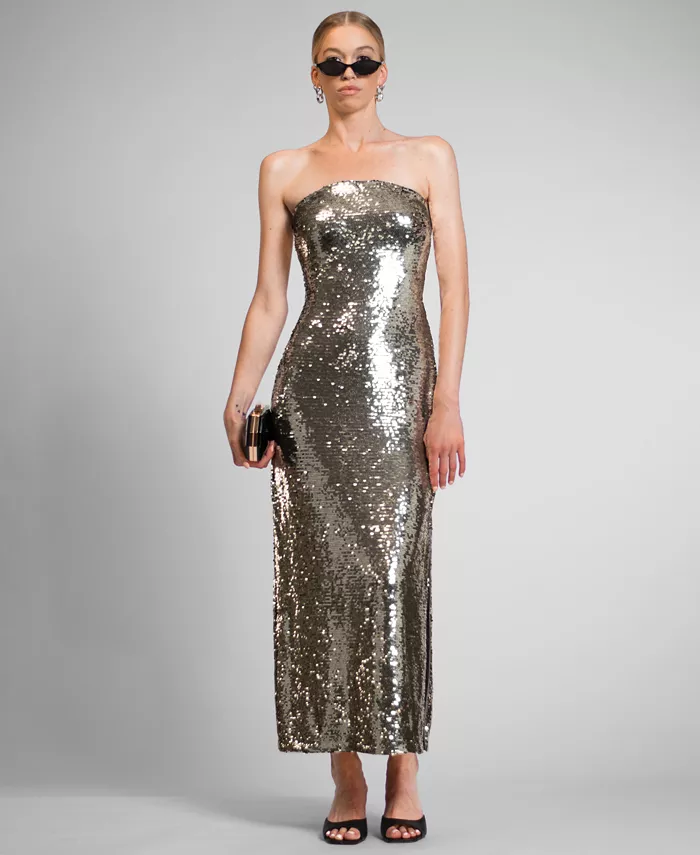 Women's Strapless Sequin Midi Dress - thumbnail 3