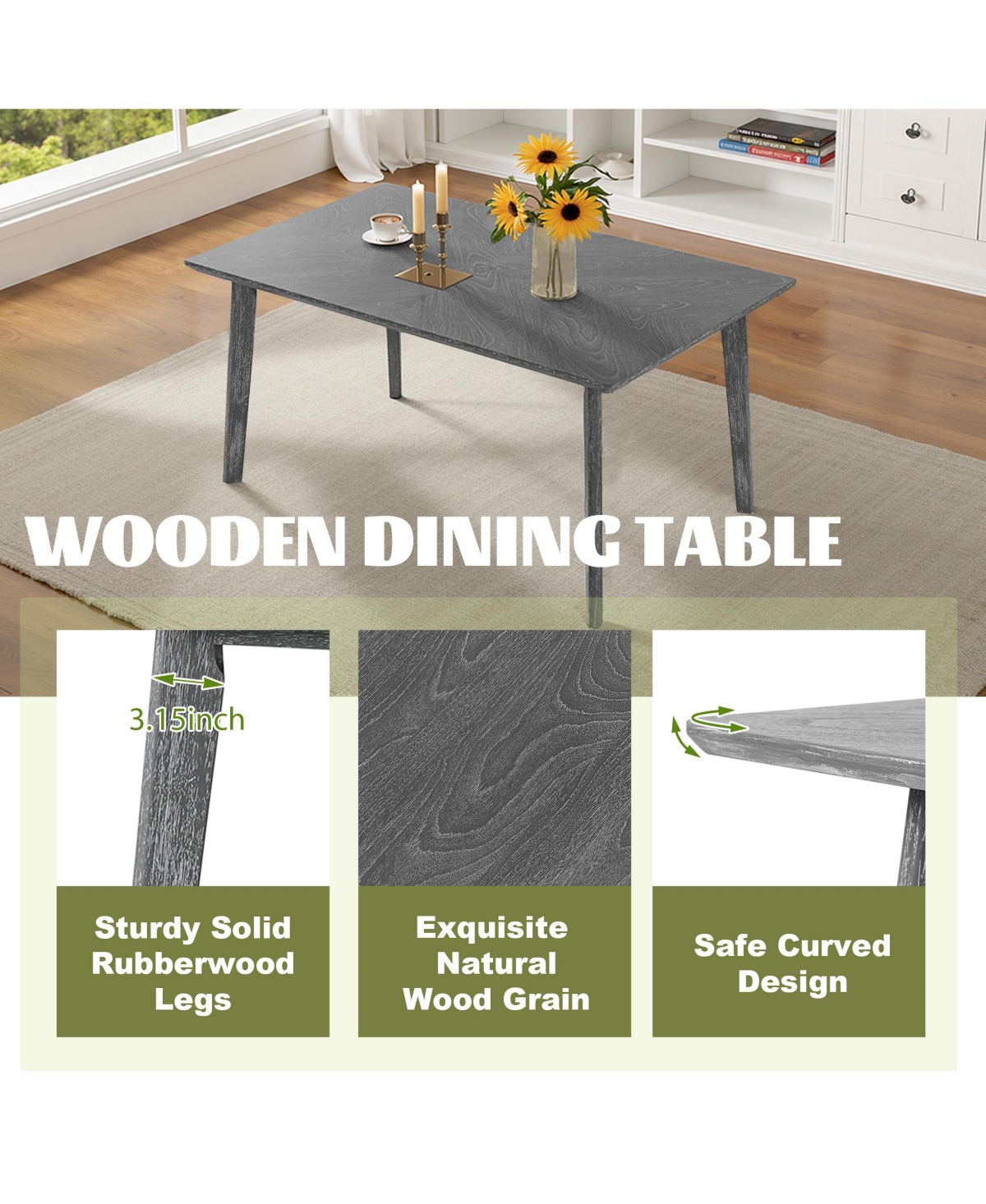 Casainc 6-Piece Farmhouse Dining Set with Rectangular Wood Table 4 Upholstered Chairs and Bench in Gray