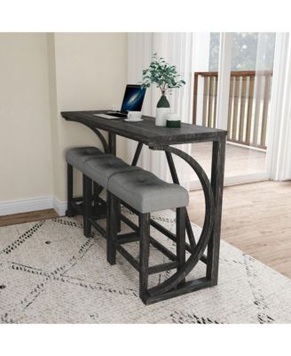 Industrial 4-Piece Bar Table Set with Power Outlet and Chairs