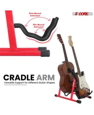 Double Guitar Stand Floor Adjustable A Frame Folding Acoustic Electric Guitars Holder Stands GSS 2N1 RED