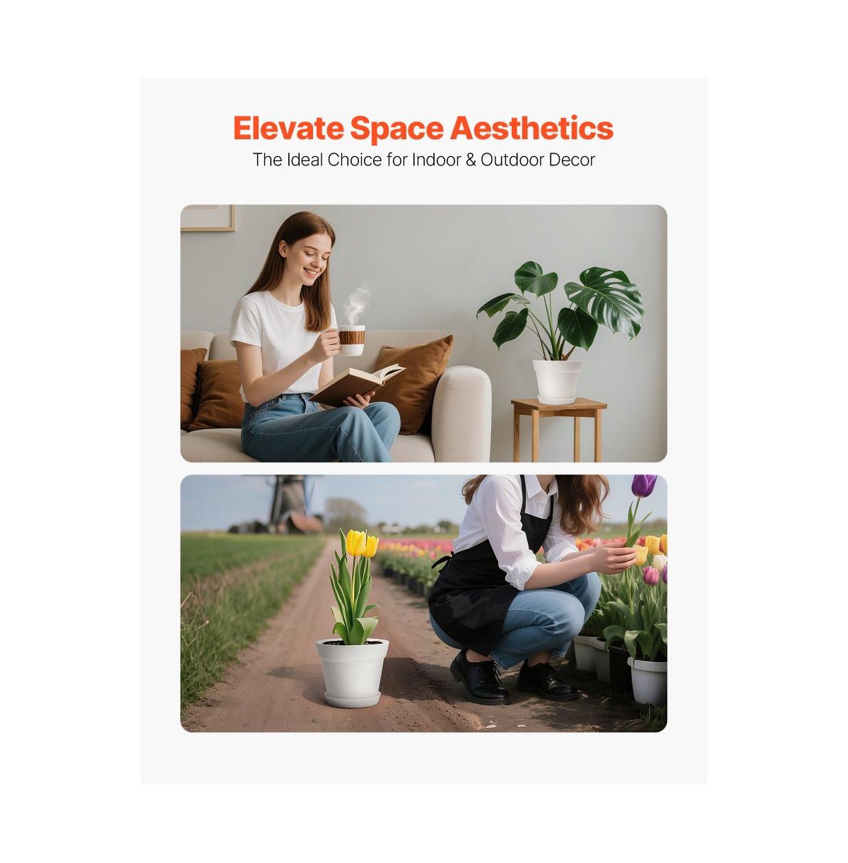 Slickblue Set of 16 Plastic Plant Pots with Saucers and Drainage Holes