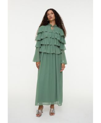 Women's Modest Ruffle Chiffon Dress Maxi With Designer Sleeve