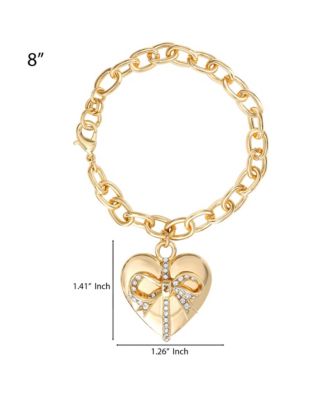 Heart Bow Drop Bracelet, Gold Tone Pave