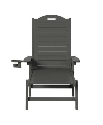 Outdoor HDPE Patio Chaise Lounges With Wheels & Cup Holder (Set of 2)