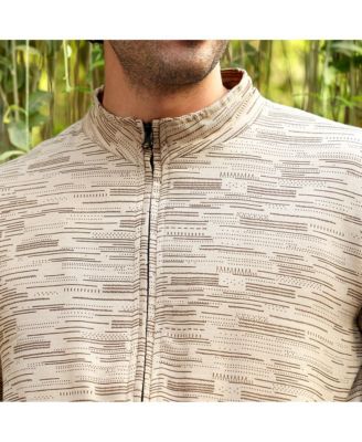 Men's Khaki Brown Lined-Jacquard Bomber Jacket
