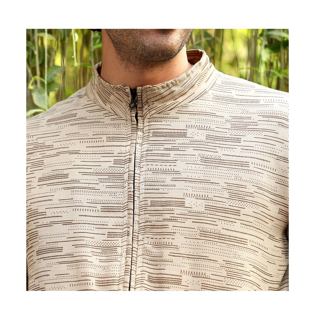 Campus Sutra Men's Khaki Brown Lined-Jacquard Bomber Jacket