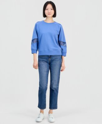 Nautica Women's Pleated Lace-Trim 3/4-Sleeve Sweatshirt