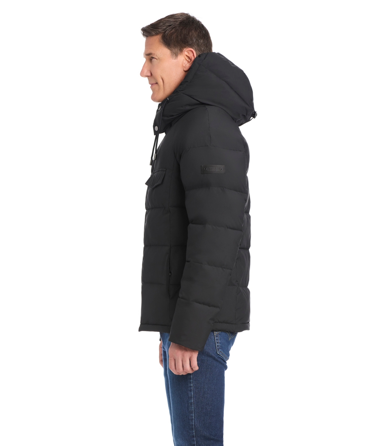 Vince Camuto Men's Hooded Stretch Zip-front Puffer Coat In Black