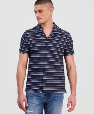 Men's Linear Striped Boucl&eacute; Knit Camp Shirt