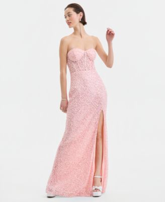 Juniors' Faux-Pearl Sequined Gown