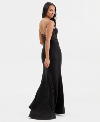 Juniors' Studded Mesh-Bodice Gown 