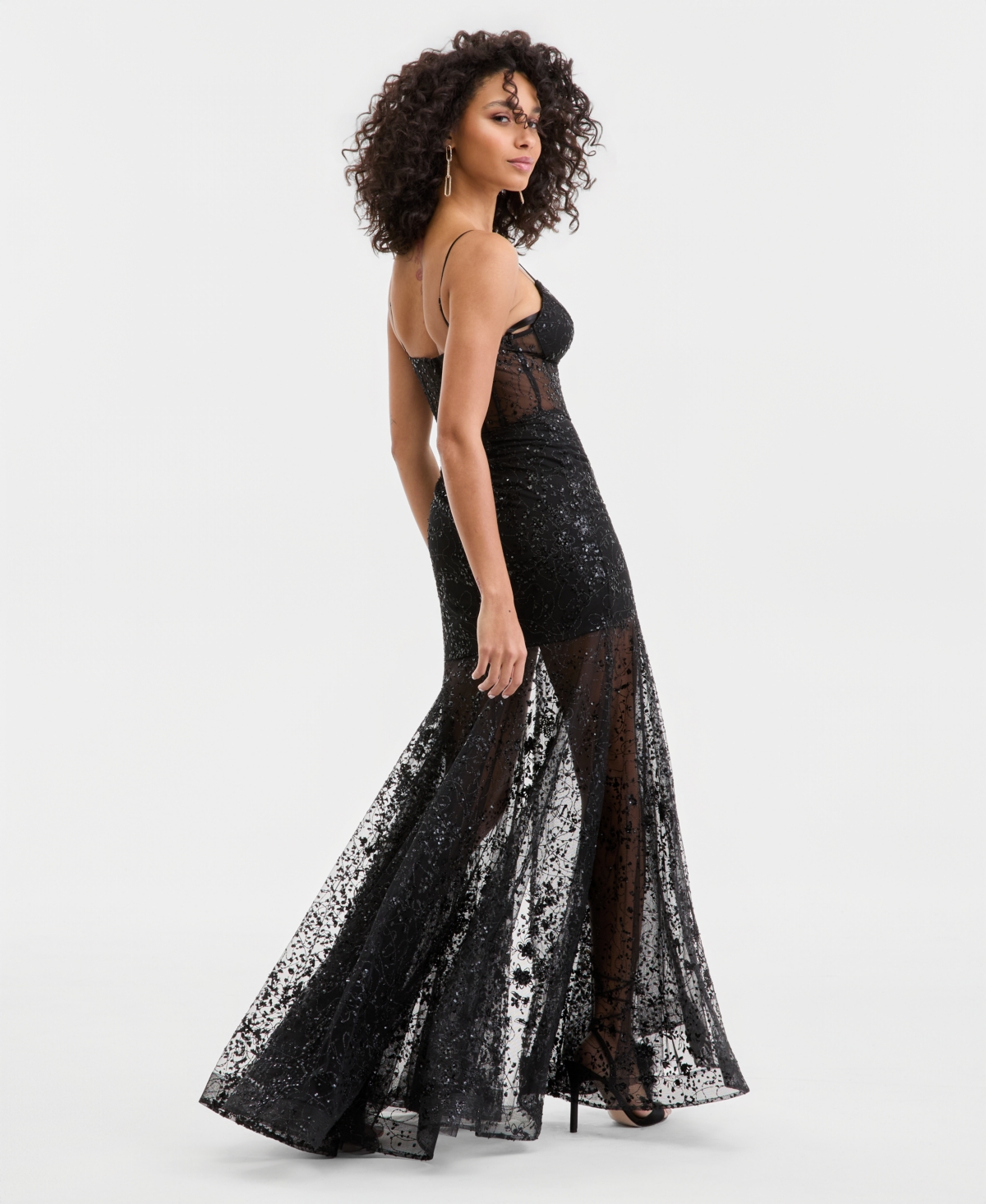 City Studios Juniors' Drop-Waist Mesh-Skirt Gown