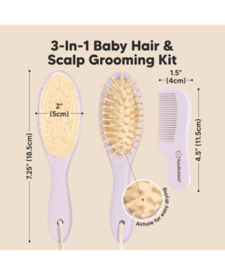 Baby Hair Brush and Comb Set, Oval Wooden Baby Brush Set for Newborns, Infant, Toddler Grooming Kit