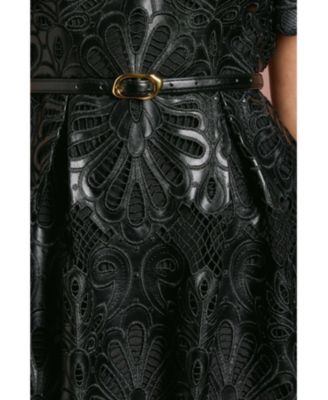 Women's PU Lace Midi Dress With Belt