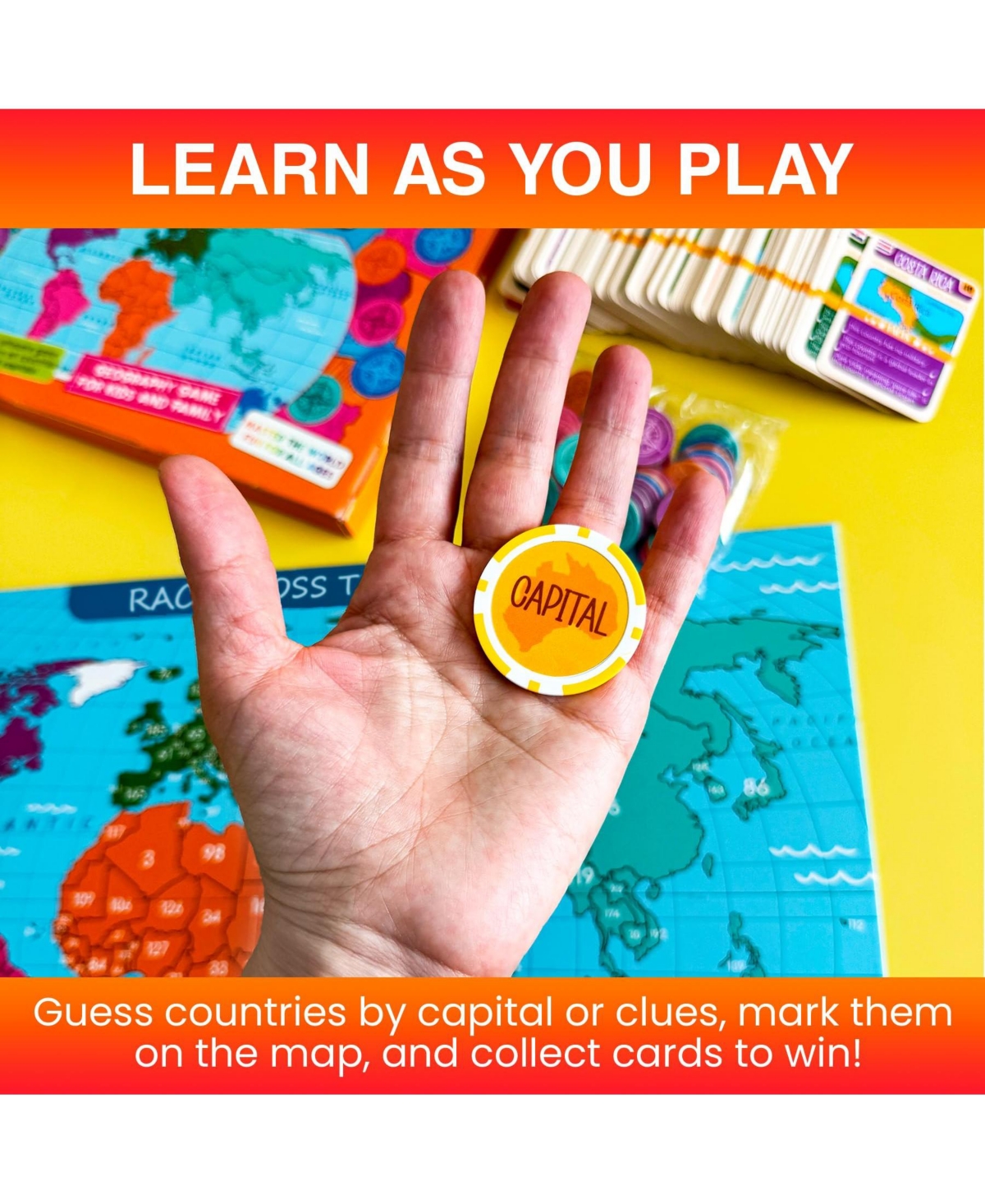 Quokka Board Games for Kids and Adults - Journey Across The World - Learn Capitals, Flags, Facts, and Map Locations with 195 World Map Cards