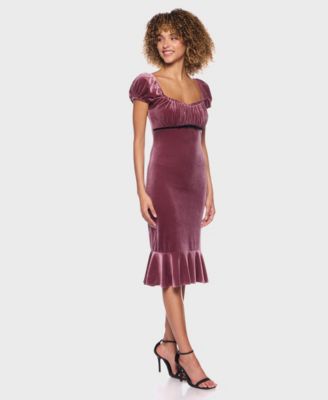 Women's Puff Sleeve Velvet Midi Dress