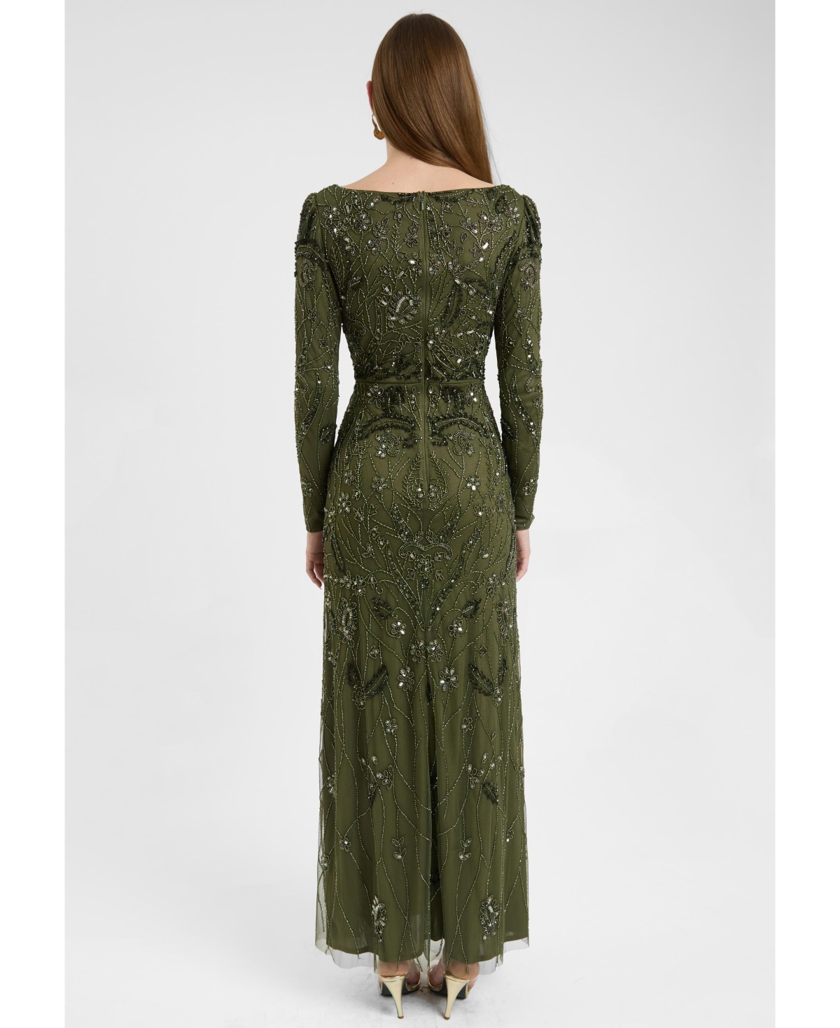 Maryisa Women's Modest Embellished Sequin Beaded Dress Maxi With Wide Neck