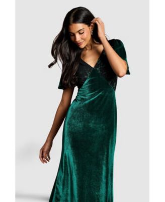 Women's Velvet Lace Mix Short Sleeve Midi Dress