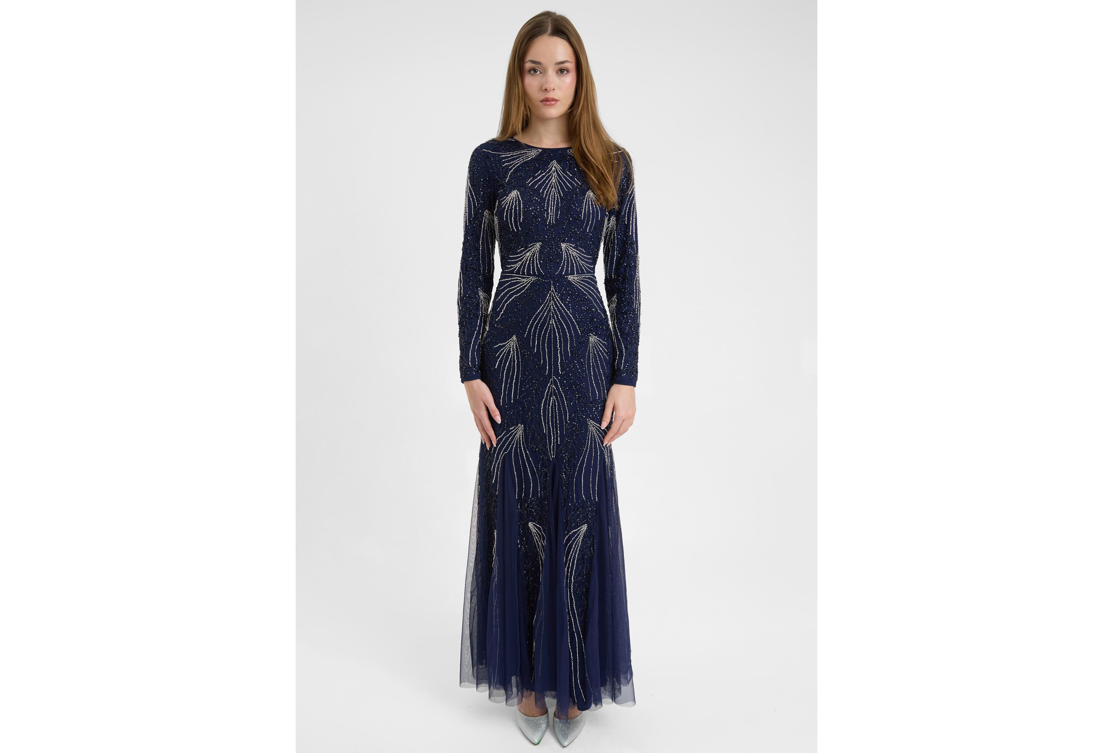 Maryisa Women's Modest Embellished Sequin Beaded Dress Maxi With Designer Bottom