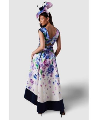 Women's Twill Hi-Lo Floral Midi Dress