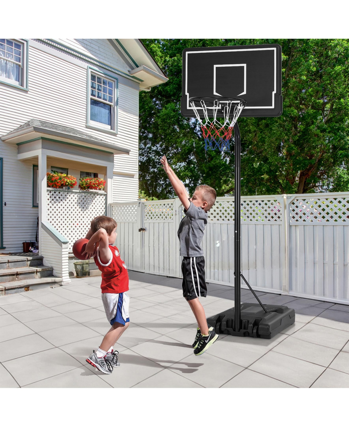 Sugift Portable Outdoor Basketball Hoop 6.9-8.5 Ft Adjustable with Fillable Base Shatterproof Pc Backboard