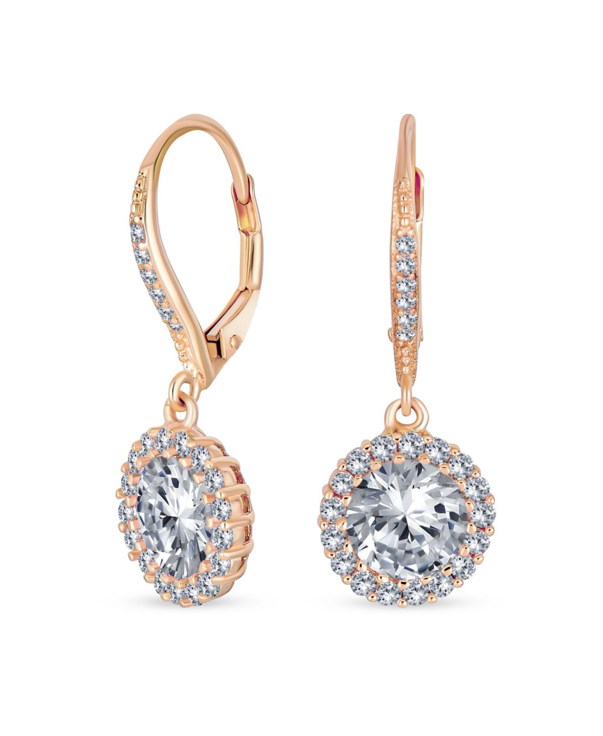 Bling Jewelry Set of 2 3Ct Cubic Zirconia Round Solitaire Cz Halo Dangle Drop Lever back Earrings .925 Sterling Silver