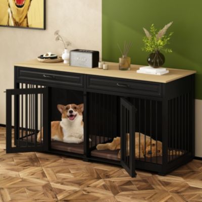Indoor Dog Crate Furniture, Dog Cage Kennel with 2-Drawers