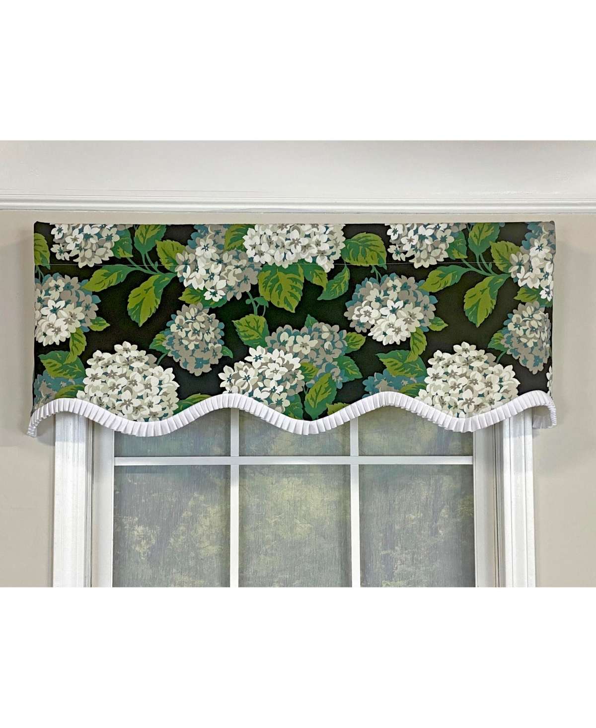 Rlf Home Hydrangea Ruffled Provance valance 3in Rod Pocket Navy, 50in x 17in 