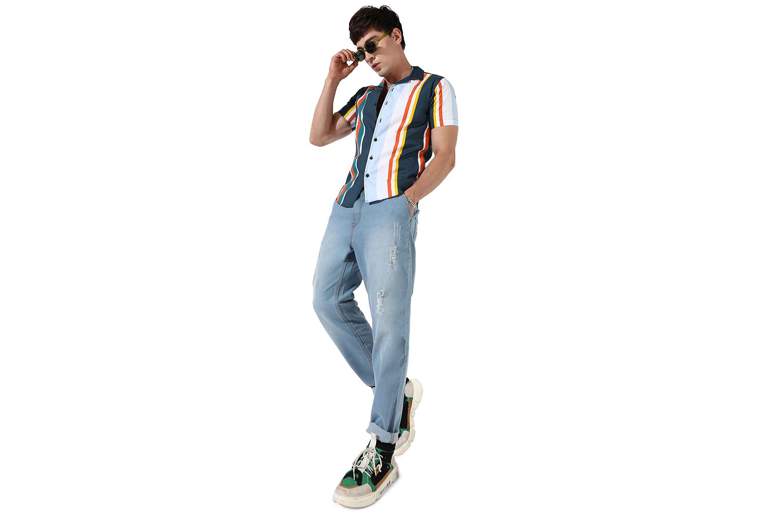 Men's Striped Button Up Cotton Shirt