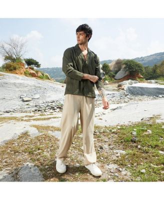 Men's Army Green Wrinked Korean Oversized Shirt.