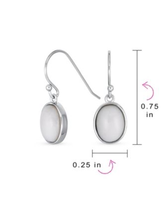 Set of 2 Classic Natural White Agate & Black Onyx Bezel Set Oval Cabochon Drop Earrings Sterling Silver Wire Fish Hook